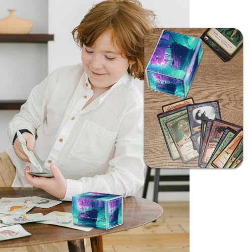 Strong Magnet Card Case Deck Box Mtg Card Box Playing Card Box Magic Deck Box Tcg Up to 200 Cards Creative Pattern Trading Card Storage Box for Collectible Card Games, A Purple Sailing Ship - color: A Purple Sailing Ship