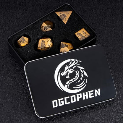 Metal DND Cat Dice Polyhedral RPG Dice Set with Gift Case for Dungeons Dragons Role Playing Game, 7PCS D and D Dice D6 D8 D10 D12 D20 D% (Antique Gold) - color: Cat-gold