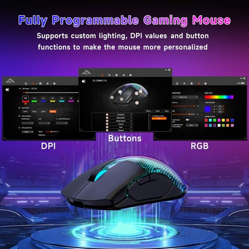 FFJ Master02 Wireless Gaming Mouse, 12000 DPI, Tri-Mode 2.4G/USB-C/Bluetooth 5.3 Gaming Mouse, Python Skin Texture RGB Backlit, 6 Programmable Buttons, 75Hr Battery Life for PC, Mac, PS5, XBOX - Black