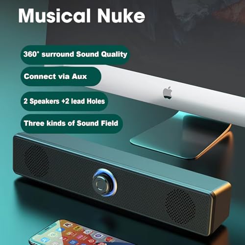 Computer Speakers Wired USB-Powered Sound-bar with Stereo Sound for PC Desktop Plug -n-Play 3.5mm Jack Computer Speakers for Desktop