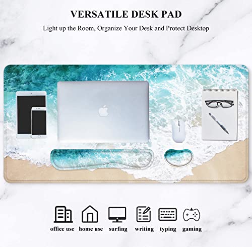 Large Mouse Pad with Wrist Rest, 4-in-1 Wrist Rest for Keyboard and Mouse | Non-Slip Waterproof Desk Mat Set, 35.4"x15.7" Desk Mat+Keyboard Wrist Rest+Mouse Wrist Support+Cup Coaster for Home Office - color: 4Pcs-Beach
