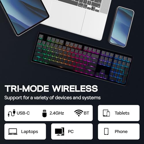EPOMAKER TH108 Full Size Mechanical Keyboard, Wireless Gaming Keyboard with 8000mAh Battery, Creamy Gasket, 108 Keys, Hot Swap, Custom Driver, RGB Backlight (Black, Creamy Jade) - color: Black, size: Creamy Jade