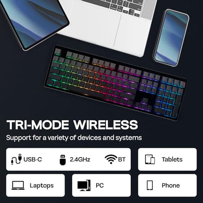 EPOMAKER TH108 Full Size Mechanical Keyboard, Wireless Gaming Keyboard with 8000mAh Battery, Creamy Gasket, 108 Keys, Hot Swap, Custom Driver, RGB Backlight (Black, Creamy Jade) - color: Black, size: Creamy Jade