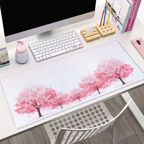 Cherry Blossom Tree Gaming Mouse Pad, Extended Large Mouse Mat Desk Pad, Big Computer Keyboard Desk Pad, Stitched Edges Mousepad, 3mm Thick Long Non-Slip Rubber Base Mice Pad, 31.5 X 11.8 Inch - color: Cherry Blossom Tree