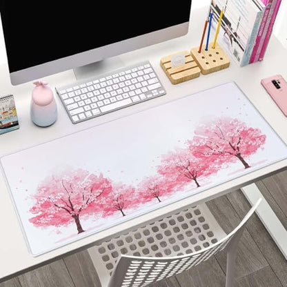 Cherry Blossom Tree Gaming Mouse Pad, Extended Large Mouse Mat Desk Pad, Big Computer Keyboard Desk Pad, Stitched Edges Mousepad, 3mm Thick Long Non-Slip Rubber Base Mice Pad, 31.5 X 11.8 Inch - color: Cherry Blossom Tree