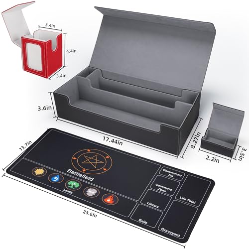 AFIING MTG Deck Box 6 In1 with MTG Playma,Premium Card Storage Box with 5 Pcs MTG Deck Box Holds 2400+ Trading Cards, Large TCG Card Deck Case for Magic Yugioh Sports Cards (Black&Grye) - color: Set Black Grey
