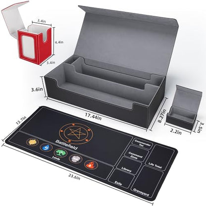 AFIING MTG Deck Box 6 In1 with MTG Playma,Premium Card Storage Box with 5 Pcs MTG Deck Box Holds 2400+ Trading Cards, Large TCG Card Deck Case for Magic Yugioh Sports Cards (Black&Grye) - color: Set Black Grey