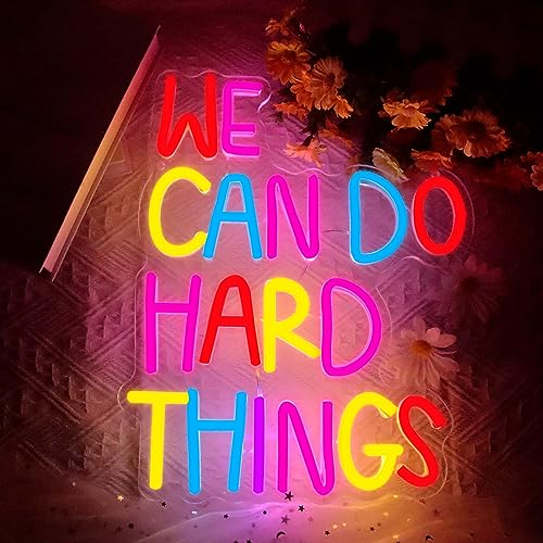 We Can Do Hard Things Neon Sign, Motivational Neon Light LED Classroom Sign USB Dimmable, for Inspirational Classroom Office Library Neon Light Kids Wall Art Bedroom Birthday Party Backdrop(13.3*10.6In) - color: colorful