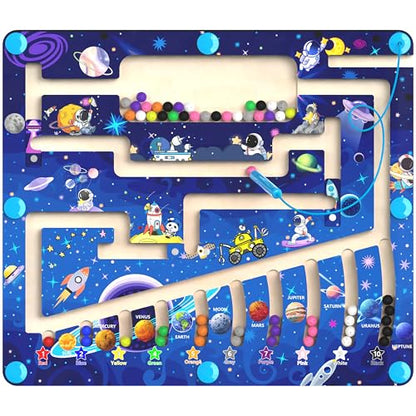 MTYOKILN Magnetic Color and Number Maze - Montessori Toy for 3 4 5 Year Old | Wooden Color Matching Learning Counting Puzzle Board - style: Space