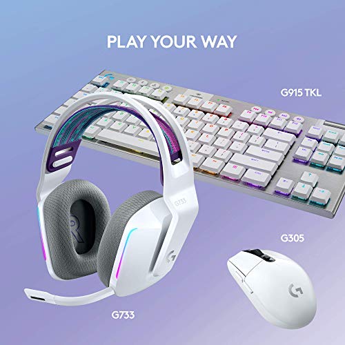 Logitech G733 Lightspeed Wireless Gaming Headset - White | Suspension headband, LIGHTSYNC RGB, Blue VO!CE mic technology, PRO-G audio drivers - color: White