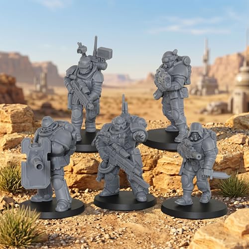 AUSPDICE Sci-Fi Operatives for Miniature Games, 28mm RPG Figure Set-AS992 | Unpainted Resin 5pc Sci-Fi Elite Squad for TTRPG Wargames, Tabletop RPG, Dungeon Masters, Skirmish Battles and RPG Gifts