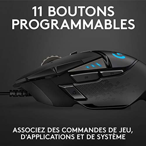 Logitech G502 Hero High Performance Wired Gaming Mouse, Hero 25K Sensor, 25,600 DPI, RGB, Adjustable Weights, 11 Programmable Buttons, On-Board Memory, PC/Mac - Black (Renewed)
