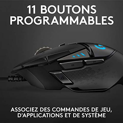 Logitech G502 Hero High Performance Wired Gaming Mouse, Hero 25K Sensor, 25,600 DPI, RGB, Adjustable Weights, 11 Programmable Buttons, On-Board Memory, PC/Mac - Black (Renewed)