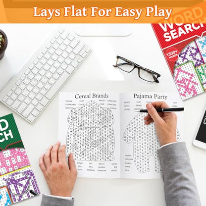 Elfew 8000+ Large Print Word Search Books for Adults & Teens & Seniors, 6-Pack with 330+ Themes Puzzles Activity Books for Brain Games & Stress Relief（Innovative Shape Word Search Design）