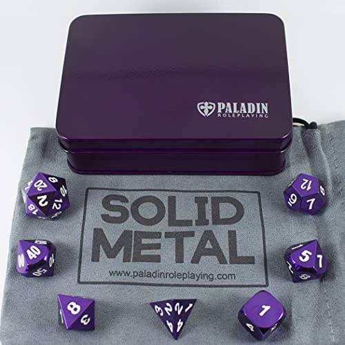 Purple Metal Dice - Full Polyhedral Set - in Presentation Case