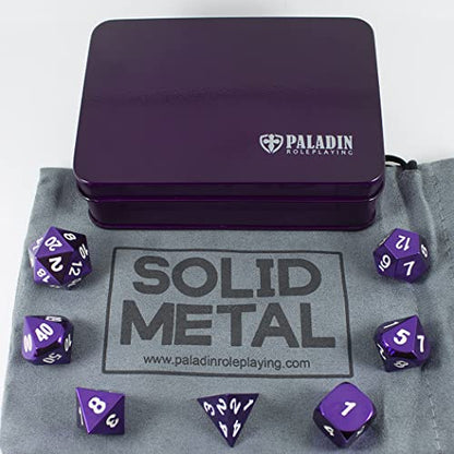 Purple Metal Dice - Full Polyhedral Set - in Presentation Case