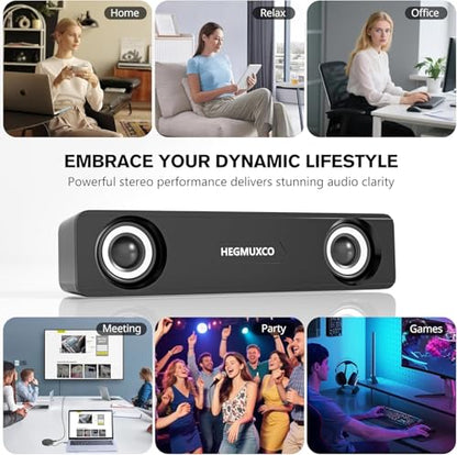 10W Wired Stereo Speaker Compact PC Speakers for Desktop -, USB Powered, 3.5mm Audio Input, Laptop Expertly Tuned Computer Soundbar