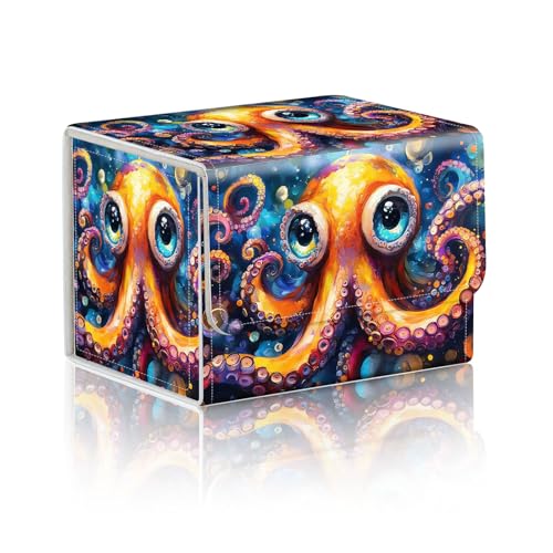 Trading Card Storage Box, Holds 100+ for MTG Cards, PU Leather with Magnetic Closure, Colorful Octopus in Ocean Painting Durable Deck Box for Magic the Gathering, Trading Card Games - color: Colorful Octopus in Ocean Painting