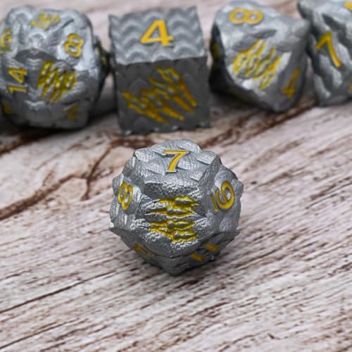 Dragon Scale Metal Dice Set-Dragon Claw,with Gift Metal Box for TTRPG Tabletop Gaming,Dungeon Masters,RPG Adventures(Grey) - color: Grey
