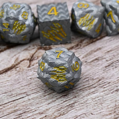 Dragon Scale Metal Dice Set-Dragon Claw,with Gift Metal Box for TTRPG Tabletop Gaming,Dungeon Masters,RPG Adventures(Grey) - color: Grey