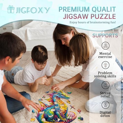 Jigfoxy Wooden Puzzles for Adults, Dragon Wood Puzzle for Adults, Unique Animal-Shaped Wooden Jigsaw Puzzle, Christmas Thanksgiving Gifts for Puzzle Lovers, Family and Friends (S-9.8 * 8.5in-100pcs) - size: Small