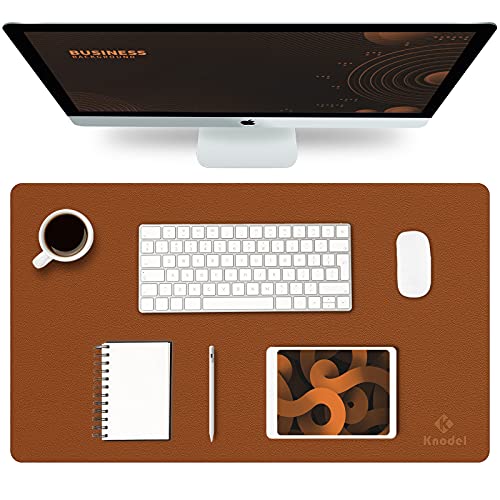 K KNODEL Small Office Leather Desk Mat, Mouse and Keyboard Pad, Computer and Laptop Mat, Desktop Protector and Cover, Writing Pad and Blotter (23.6"x13.8", Brown) - color: Brown, size: 23.6" x 13.8"