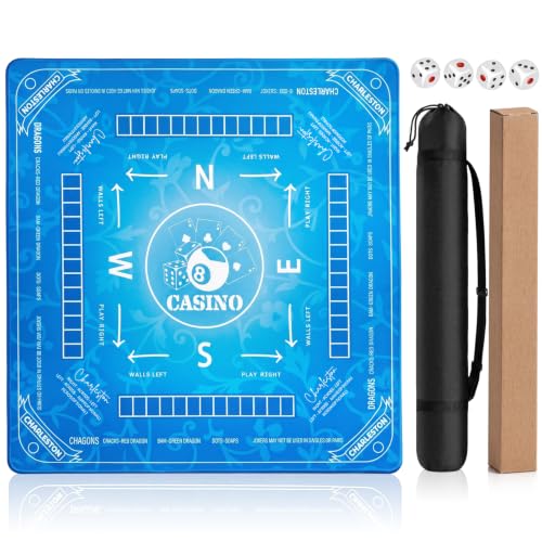 No Creases Mahjong Mat with Rules for Table 32.4''x32.4'', Rolled Shipping, Mah Jongg Mat with Carrying Bag for American Mahjong, Poker, Board Games, Card Games & Dominoes (Blue) - color: Bright Blue