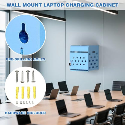 POCHAR 8-Unit Charging Cabinet for Chromebooks & Tablets Up to 14" Screens | Laptop Lock Box for iPads with Cable Management - Portable Locking Charging Station for Classroom, Office, Hospital, Blue - size: 8 Chromebooks/Laptops