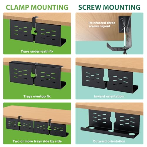 KEEGH 16 in Under Desk Cable Management Tray, Metal Cable Tary, 1 Pack | No-Drill Clamp Mount, Ventilation Holes, Cable Management Tray for Home Office, Gaming Desk, Standing Desk, Black - color: Black, size: 1 Pack