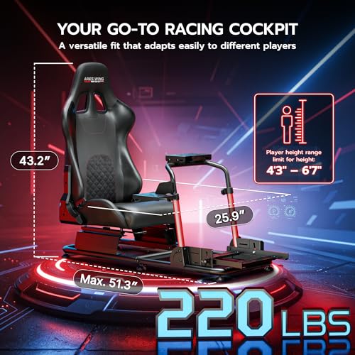ARES WING Sim Racing Cockpit with Seat - Universal Cockpit Stand | Compatible with Fanatec, Thrustmaster, Logitech & Moza, for PS5, PS4, Xbox and PC, Not Included Wheel,Pedals & Shifter
