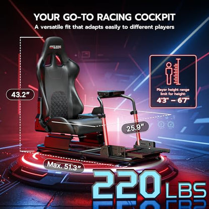 ARES WING Sim Racing Cockpit with Seat - Universal Cockpit Stand | Compatible with Fanatec, Thrustmaster, Logitech & Moza, for PS5, PS4, Xbox and PC, Not Included Wheel,Pedals & Shifter