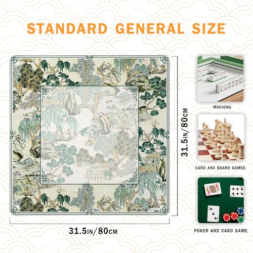 UTELKA Green Mahjong Mat, Chinoiserie Mahjong Mats for Table Cover 31.5 in | Green Oriental Mahjong Pad, Japanese Mahjong Game Pad, Noise Dampening Mahjong Mat, Supplies for Poker, Card, Board, - color: Green Chinoiserie