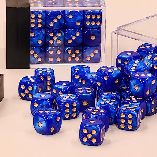 36 of Pack 12MM 6 Sided MINI Dice Set,Pearl Pattern Game Dice Set, 6 Sided Standard Dices for Yahtzee, Bunco or Teaching Math,with Portable Plastic Box(Deep Blue Pearl) - color: Deep Blue Pearl