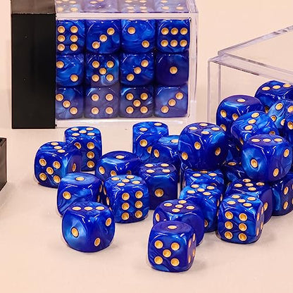 36 of Pack 12MM 6 Sided MINI Dice Set,Pearl Pattern Game Dice Set, 6 Sided Standard Dices for Yahtzee, Bunco or Teaching Math,with Portable Plastic Box(Deep Blue Pearl) - color: Deep Blue Pearl