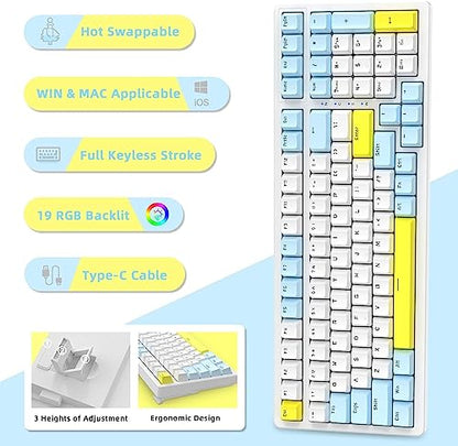 Ajazz Mechanical Gaming Keyboard - Hot Swappable, Compact USB Wired with Numeric Pad, 100 Keys Double-Shot ABS Keycaps, N-Key Rollover RGB Custom Keyboard for PC Mac (MX Blue) - color: Lemon/Hot-swap Blue Switch