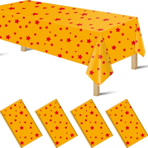 Anime Plastic Tablecloths for Rectangle Tables, Plastic Table Cover Disposable Red Stars Table Cloth for Party Decor Supplies Birthday Themed Party Decoration(54 x108) (4) - color: Red Star, size: 4 Pack