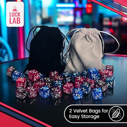Luck Lab MTG Magic Life Counter Dice, 48 PCS - Compatible w/Magic Card Game Accessories, CCG Creature Stats w/ 2 Dice Bags (Blue Pearl, Blue Swirl, Red Pearl, Red Swirl) - color: Blue Pearl, Blue Swirl, Red Pearl, Red Swirl