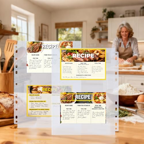 60 Pack 240 Pockets 4x6 Recipe Card Sleeves,3 Ring Binder Recipe Card Protector Pages,Double Sided 2 Pocket Refill Sheets for Recipe Book, 8.5x11 Inch Top Loading Clear Sleeve Sheets - color: 60 Pcs Sleeves