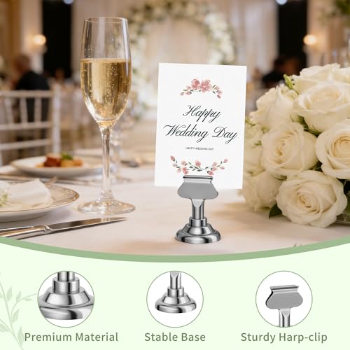 Urban Deco 16PK Table Number Holders Place Card Holders 1.7 Inch Table Card Holders Steel Card Holders for Photos, Food Signs, Memo Notes, Weddings, Restaurants, Birthdays(Silver) - color: Silver