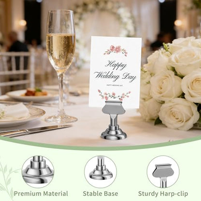 Urban Deco 16PK Table Number Holders Place Card Holders 1.7 Inch Table Card Holders Steel Card Holders for Photos, Food Signs, Memo Notes, Weddings, Restaurants, Birthdays(Silver) - color: Silver