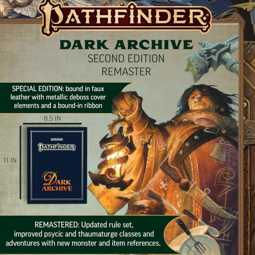 Pathfinder Dark Archive Remastered Special Edition - Faux Leather Deluxe | 2 New Classes Psychic & Thaumaturge | Second Edition RPG Paranormal Guide