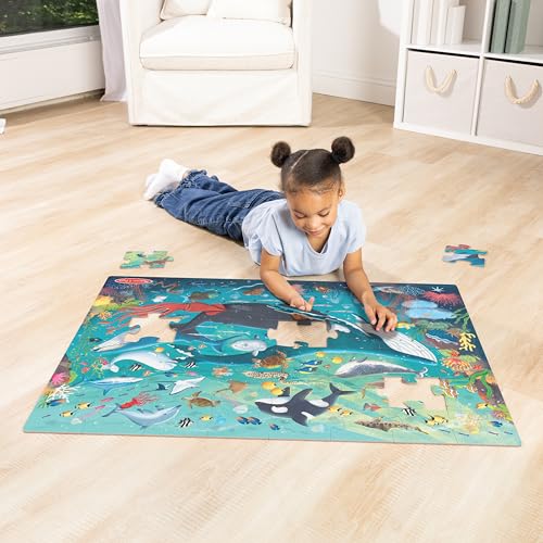 Melissa & Doug Underwater Jumbo Floor Puzzle 48-Piece Ocean Animal Toy | 48 Wipe-Clean Pieces, 3x2 Feet, Ocean Animal Scene and Illustrated Guide, Floor Puzzle Play, Preschool Toys for Kids, Ages 3+