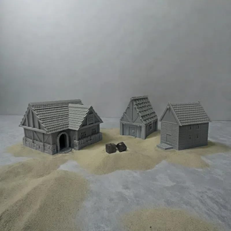 Paintable Tabletop Miniature Little Town Building Terrains Compatible with RPG War Games - 18mm Scale Dioramas Building Set Scenery with Medieval Architecture Style by HAUTICO (HVillageHouses1-1)