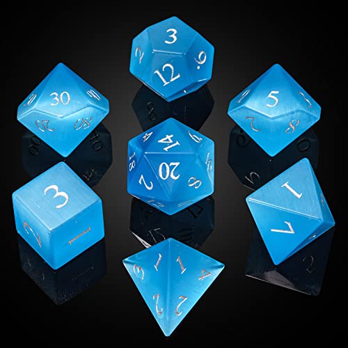 UDIXI Gemstone DND Dice Blue Cat's Eye Stone D&D Dice Set for Tabletop Game | Natural Stone, Premium Gift Box, DM Gift, for Dungeons and Dragons Role Playing Games - color: Blue Cat's Eye