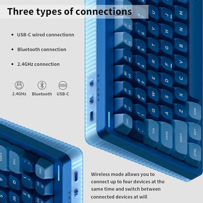 nuphy Halo75 V2 Mechancial Gaming Kyeboard,75% Wireless Hot Swappable Bluetooth Keyboard,83 Kyes RGB Backlit Keyboard,Support Bluetooth/2.4GHz/USB-C (Blue, Silent Red Clear-Top (45gf)) - color: Blue, size: Silent Red Clear-Top (45gf)
