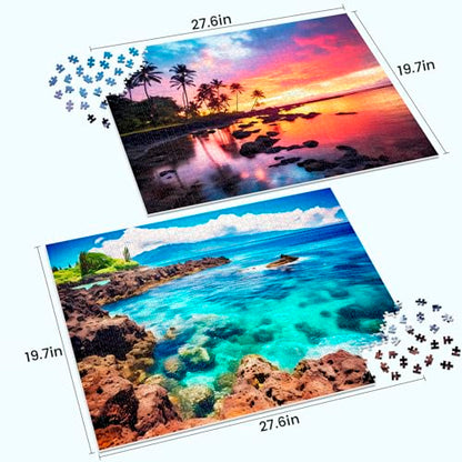 2 Pack 1000 Piece Puzzles for Adults - Beach, Coconut Tree, Reef Landscape Jigsaw Puzzles - 2000 Pieces Total - color: Beach Coconuttree Reef