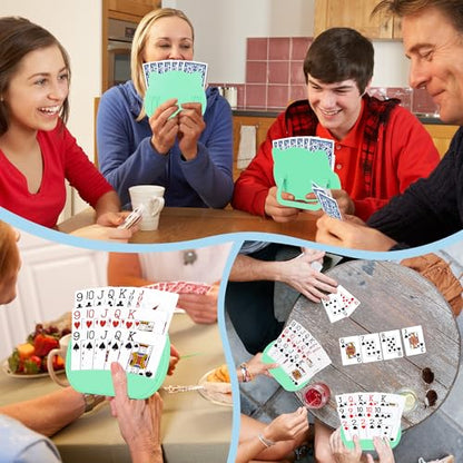 4 PCS Card Holders for Playing Cards, Playing Card Holder for Kids Adults Arthritis Little Hands,3 Layers Stand Foldable Card Holder for Card Games Parties Travel Family Game Night (Green)
