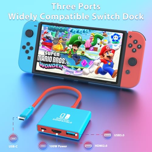 pdobq Switch Dock Switch Docking Station for Nintendo, Portable Switch2 TV Adapter Support 4K/60HZ TV Mode Compatible Steam Deck/Switch OLED, Travel Dock with HDMI2.0 USB3.0 Port - size: 4k/60hz