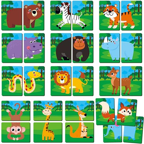 SpriteGru Jungle Animal Memory Game, 28 Chunky Cards Wild Animal Head Tail Matching Game 1-5 Players Memory Matching Game for Age - style: Jungle Animal