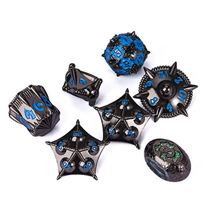 UDIXI Metal DND Dice Set 7PCS D&D Polyhedral Dice Set for Role Playing Game | Metal Gift Box, DM Gift, for Dungeons and Dragons Games Tabletop Games - color: Dg-black With Blue Number